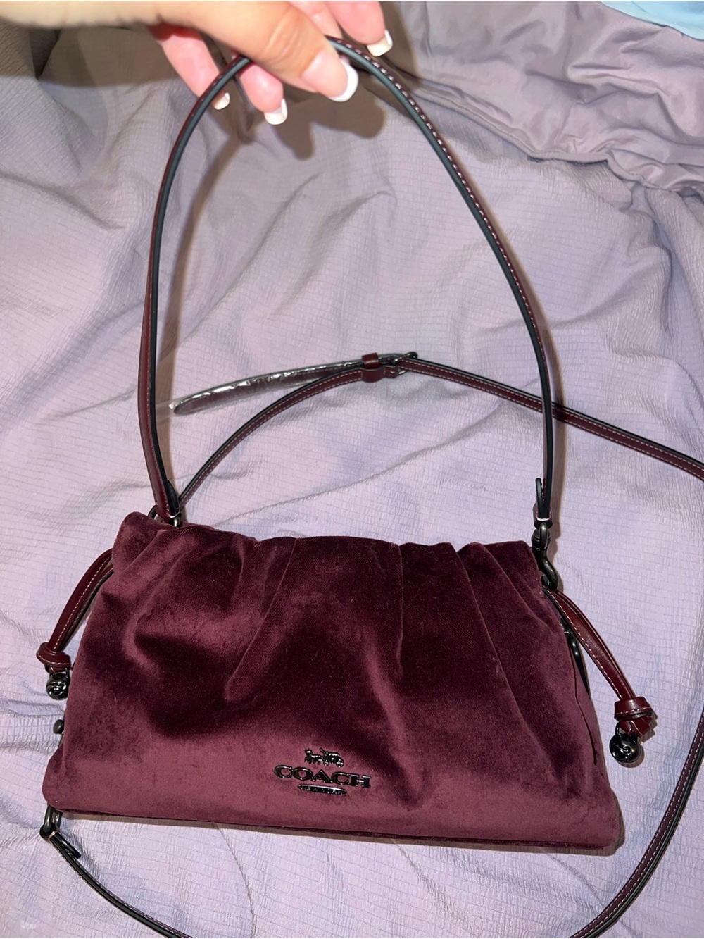 Coach Velvet Shoulder Bag in Deep Wine - Picture 2 of 11